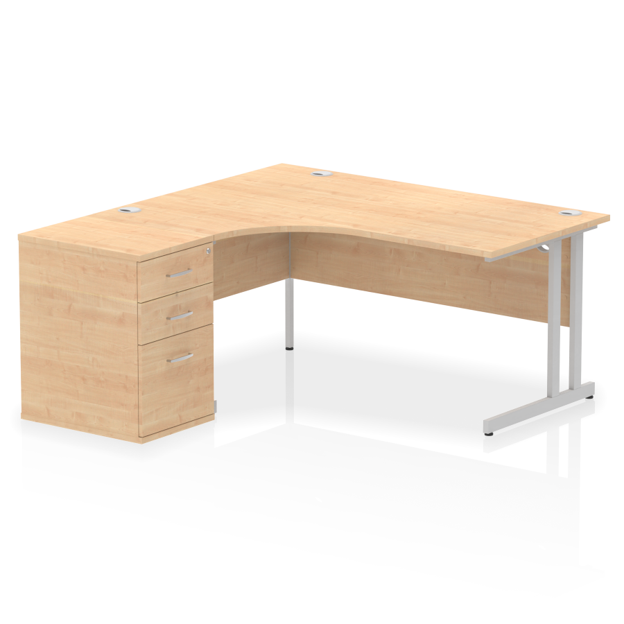 Rayleigh Ergonomic Corner Desk With 600mm Deep Pedestal - Cantilever Frame